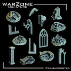 Set de Ruinas Góticas para Bases de Miniaturas - Ventanas y Pilares de Iglesia