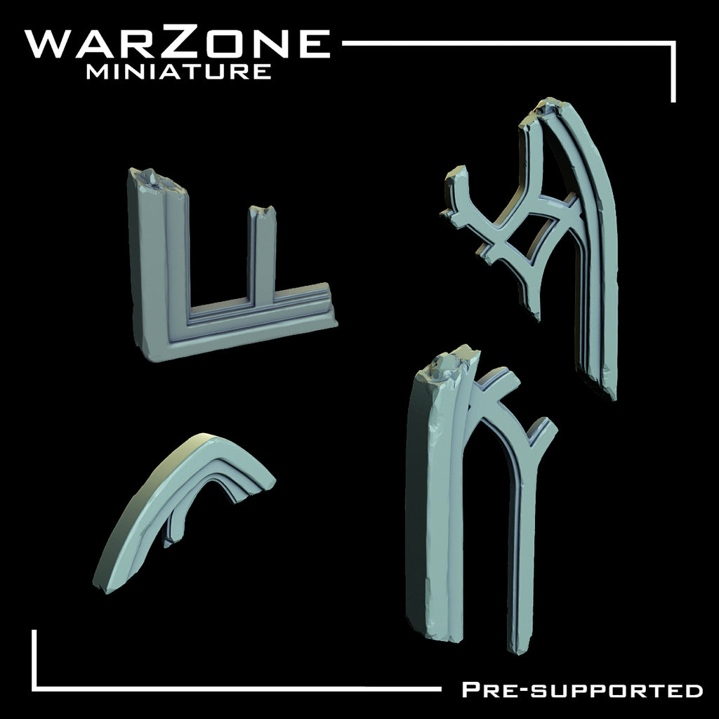 Set de Ruinas Góticas para Bases de Miniaturas - Ventanas y Pilares de Iglesia