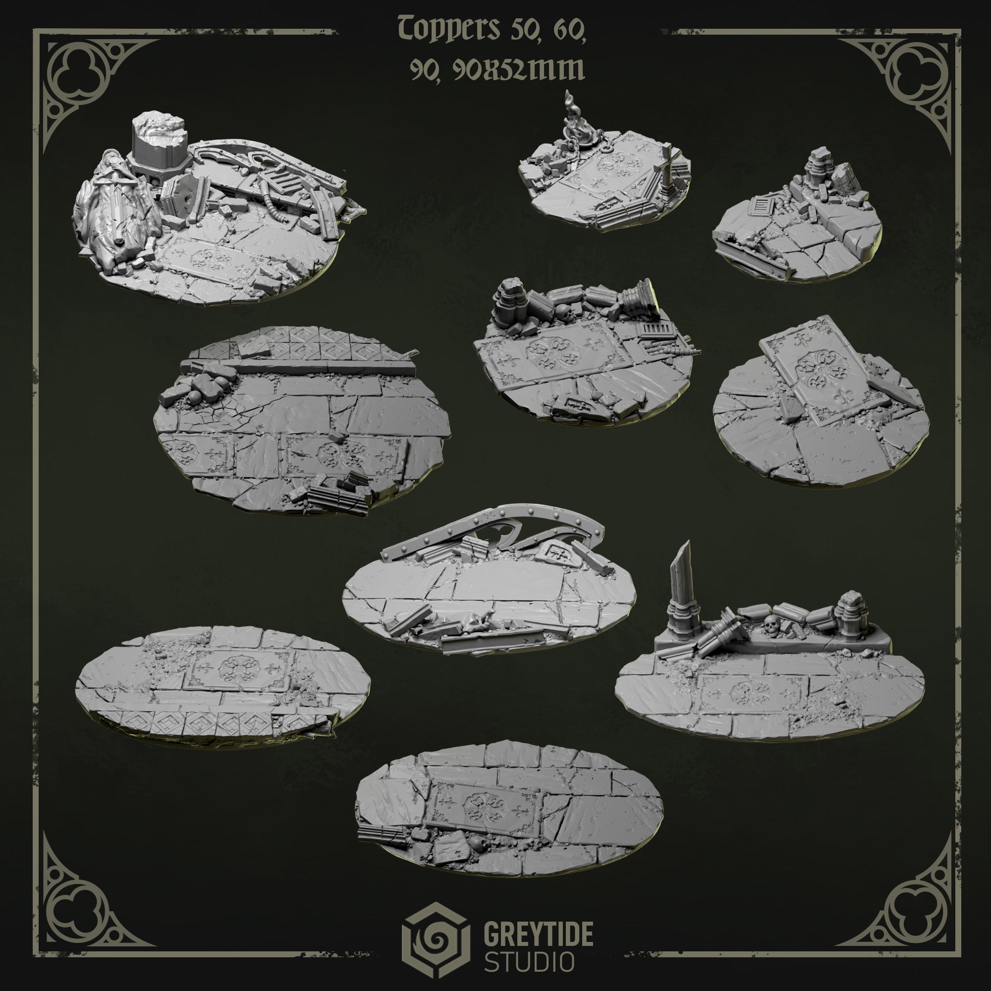 Eternal Pilgrims Base Toppers 50mm, 60mm, 90mm y 90x50mm - Greytide Studio